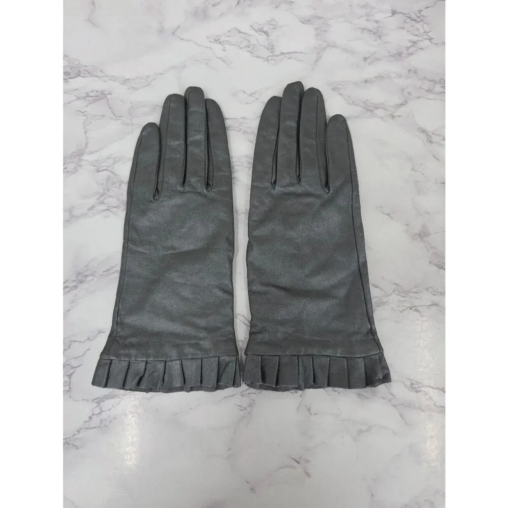 Mixit Metallic Gray Leather Driving Dress Gloves with Pleated Cuff